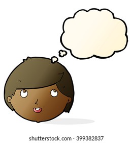 caricatura cara feliz con burbuja de pensamiento