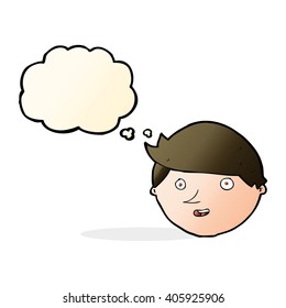 cartoon happy face with thought bubble