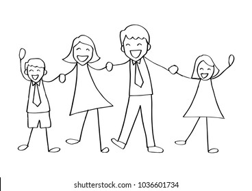 Cartoon of happy family holding hands