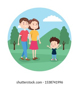 cartoon happy family with little kid in the park, colorful design , vector illustration