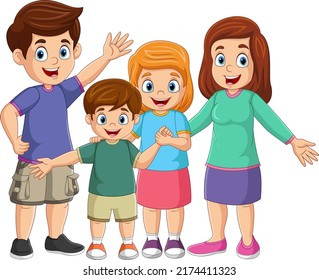 Cartoon happy family on white background