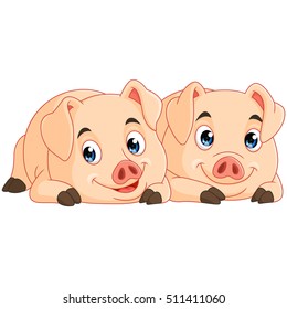 cartoon happy family of pig isolated on white background