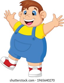 cartoon happy fat boy waving