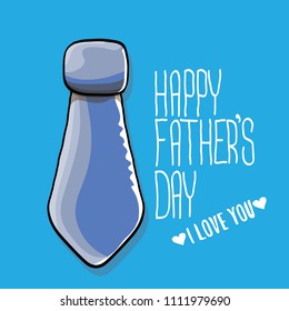 Cartoon happy fathers day greeting card with cartoon color tie and ribbon with greeting text. fathers day vector label or icon isolated on blue background