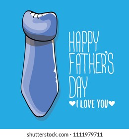 Cartoon happy fathers day greeting card with cartoon color tie and ribbon with greeting text. fathers day vector label or icon isolated on blue background