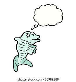 desenho animado peixe feliz com bolha de pensamento