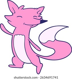 cartoon happy fox in bright neon colors