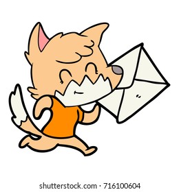 cartoon happy fox with letter