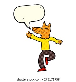 cartoon happy fox man with speech bubble