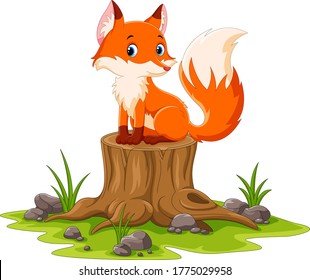 Cartoon happy fox sitting
