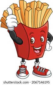 Cartoon happy french fries giving thumb up