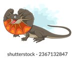 cartoon happy frilled lizard isolated on white background