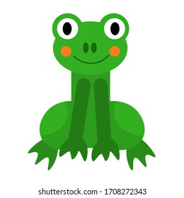 Cartoon happy frog in flat style isolated on white background. Vector illustration. 