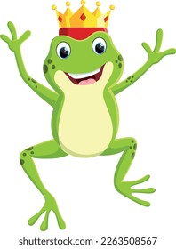 Cartoon happy frog king, isolated on white background