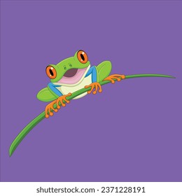 Cartoon happy frog on leaf 2 animal character design illustration
