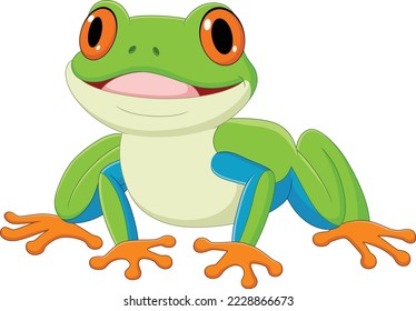 Cartoon happy frog on white background