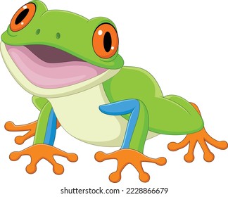 Cartoon happy frog on white background