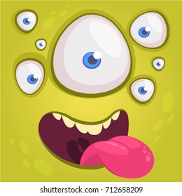 Cartoon happy funny alien character with many eyes. Vector illustration of alien face