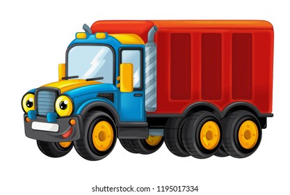 cartoon happy and funny cargo truck looking and smiling - vector illustration for children