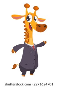 Cartoon happy giraffe character wearing st patrick's hat with a clover. Vector illustration for Saint Patrick's Day. Party poster design.