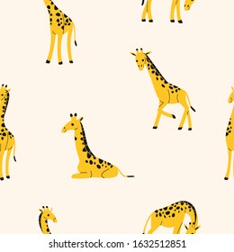 Cartoon happy giraffe - simple trendy pattern with animal. Flat vector illustration for prints, clothing, packaging and postcards. 