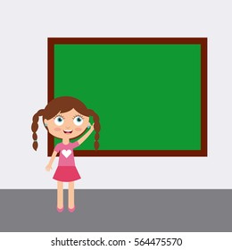 cartoon happy girl and chalkboard. colorful design. vector illustration