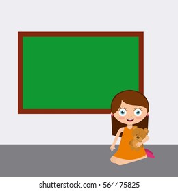 cartoon happy girl and chalkboard. colorful design. vector illustration