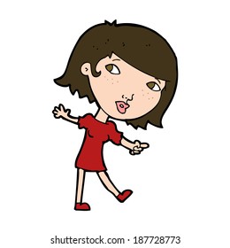 cartoon happy girl gesturing to follow