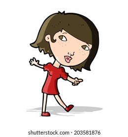 cartoon happy girl gesturing to follow