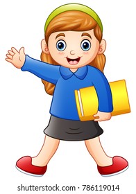 Cartoon happy girl holding a book