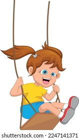 cartoon happy girl playing the swing