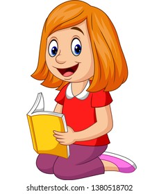 Cartoon happy girl reading a book