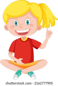 Cartoon happy girl sitting illustration