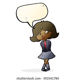 cartoon happy girl with speech bubble