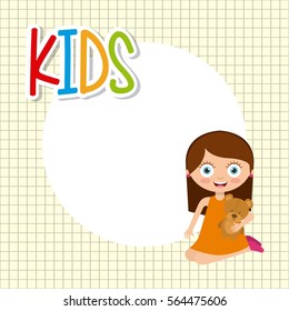 cartoon happy girl with a teddy bear. colorful design. vector illustration