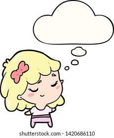 cartoon happy girl with thought bubble