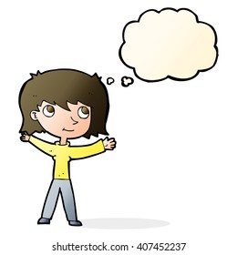 cartoon happy girl with thought bubble