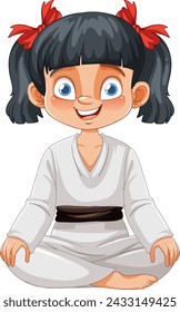 Cartoon of a happy girl wearing karate uniform