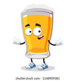 cartoon happy glass of beer mascot smiling on white background