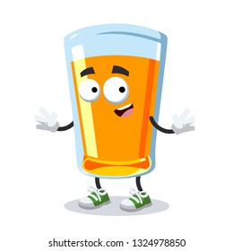 cartoon happy glass of orange juice mascot smiling on white background