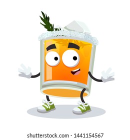 cartoon happy glass of Winter Sun cocktail  mascot smiling on white background