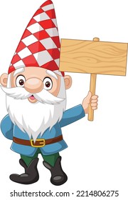 Cartoon happy gnomes holding blank board