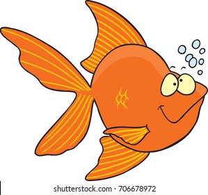 cartoon happy goldfish and bubbles