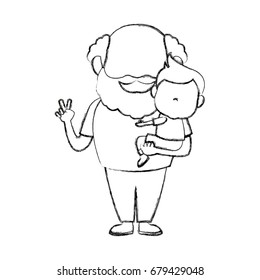 cartoon happy grandpa and his grandson on white background