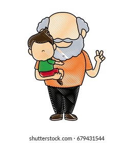 cartoon of happy grandpa and his grandson on white background