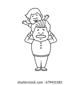 Cartoon Of Happy Grandpa And His Grandson On White Background