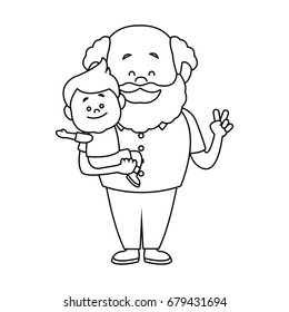 Cartoon Of Happy Grandpa And His Grandson On White Background