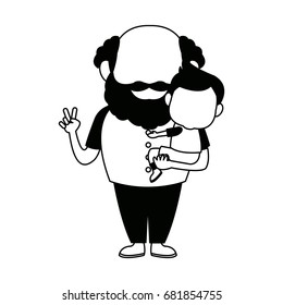 cartoon happy grandpa and his grandson family cheerful