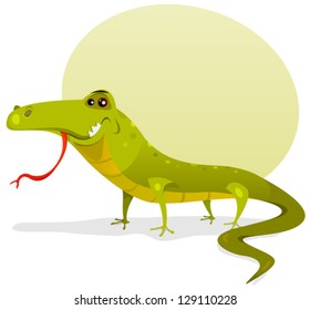 Cartoon Happy Green Lizard/ Illustration of a funny happy and cute cartoon green lizard character