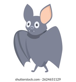 Cartoon happy grey bat standing and showing its wings